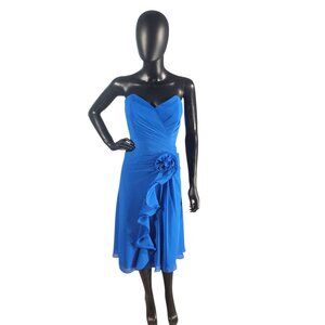 NWOT Starry Sapphire Chiffon Strapless Ruched Mid-Length Dress - B2